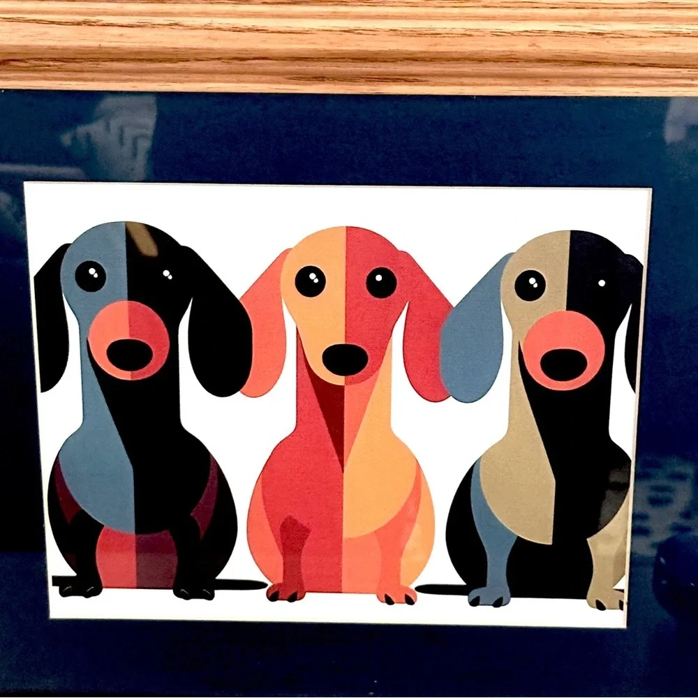 Dachshund Weiner Dog MCM Style Colorblick Canvas Art Print Wood Framed Matted